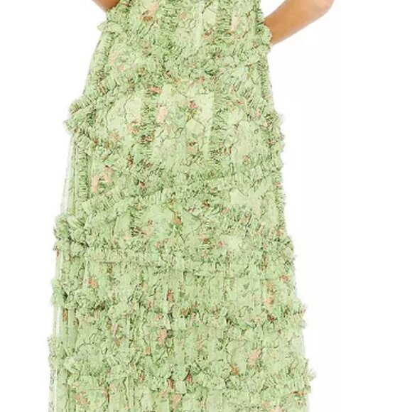 NWT Mac Duggal Floral Flutter Sleeve Mesh Print Dress - Sage Multi - size 8 - Picture 8 of 8